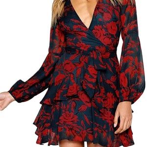 Long Sleeve V Neck Floral Dress